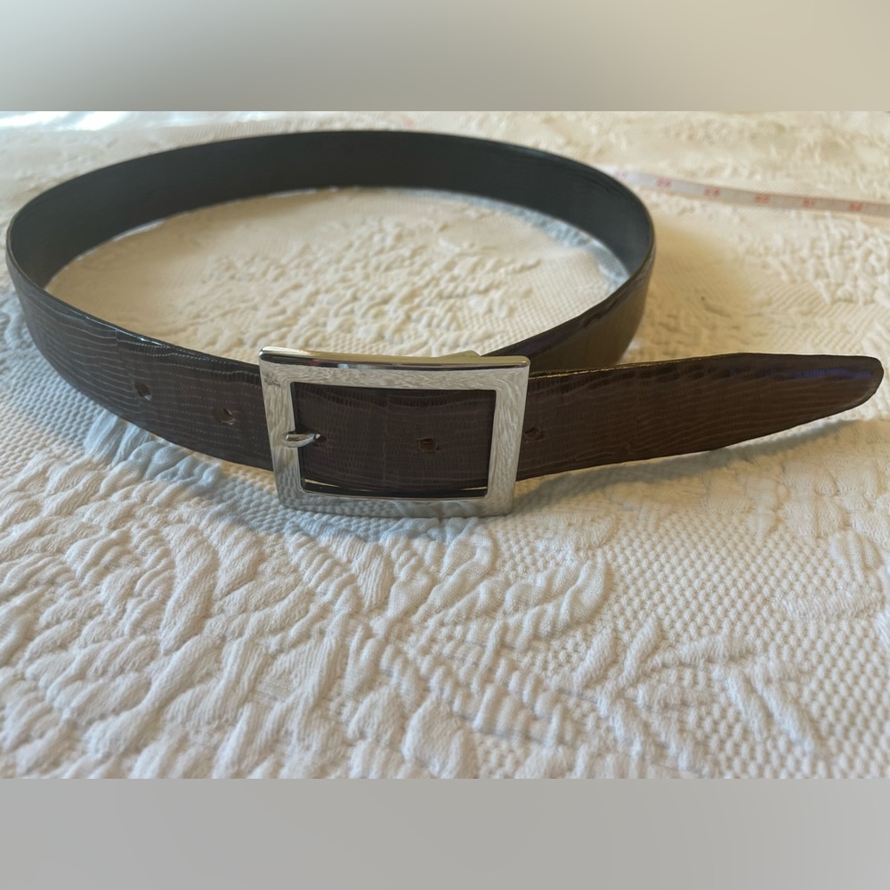 Made in Italy reversible Brown or Black belt Polished silver tone buckle